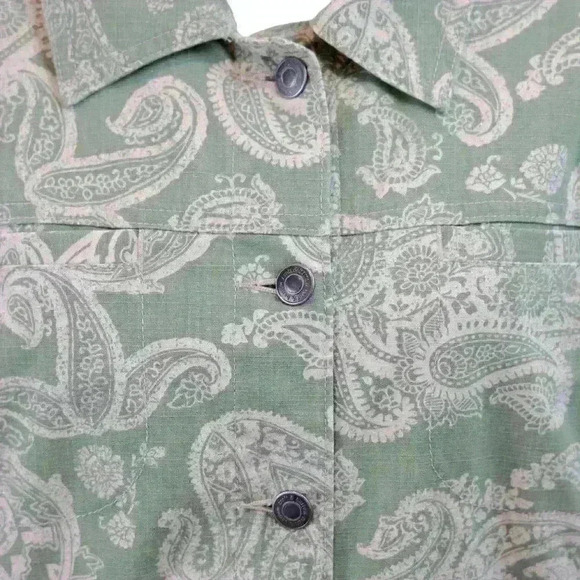 VINTAGE Croft & Barrow Lightweight Lt. Green Paisley Denim Jacket Size 16 - Picture 7 of 10